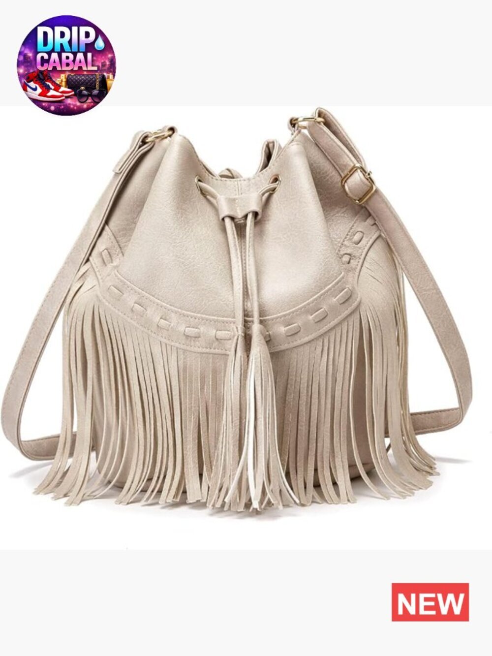 Faux Leather Bucket Bag Crossbody Fringe Purse Drawstring Tassel Hobo Shoulder